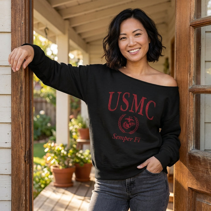 USMC Women's Tiffany Off the Shoulder Sweatshirt (Black)