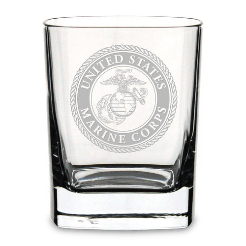 USMC Seal Square 11.75oz Double Old Fashion Glass