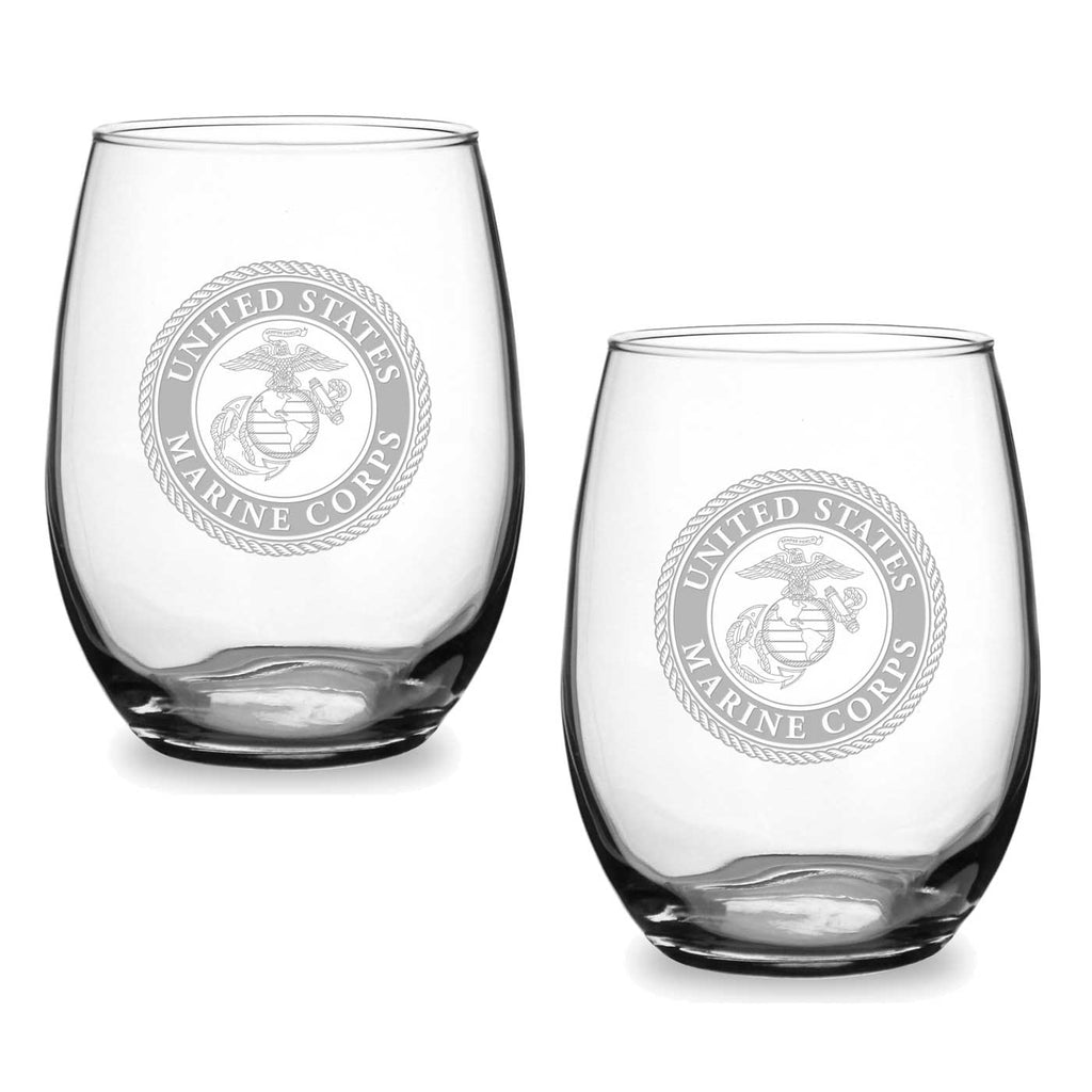 Marines Seal Set of 2 21oz Stemless Wine Glasses