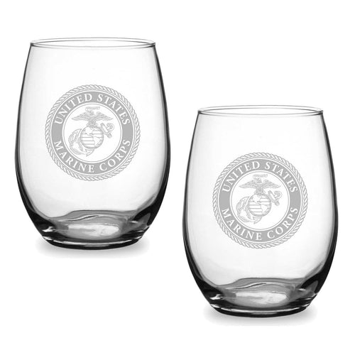 Marines Seal Set of 2 21oz Stemless Wine Glasses