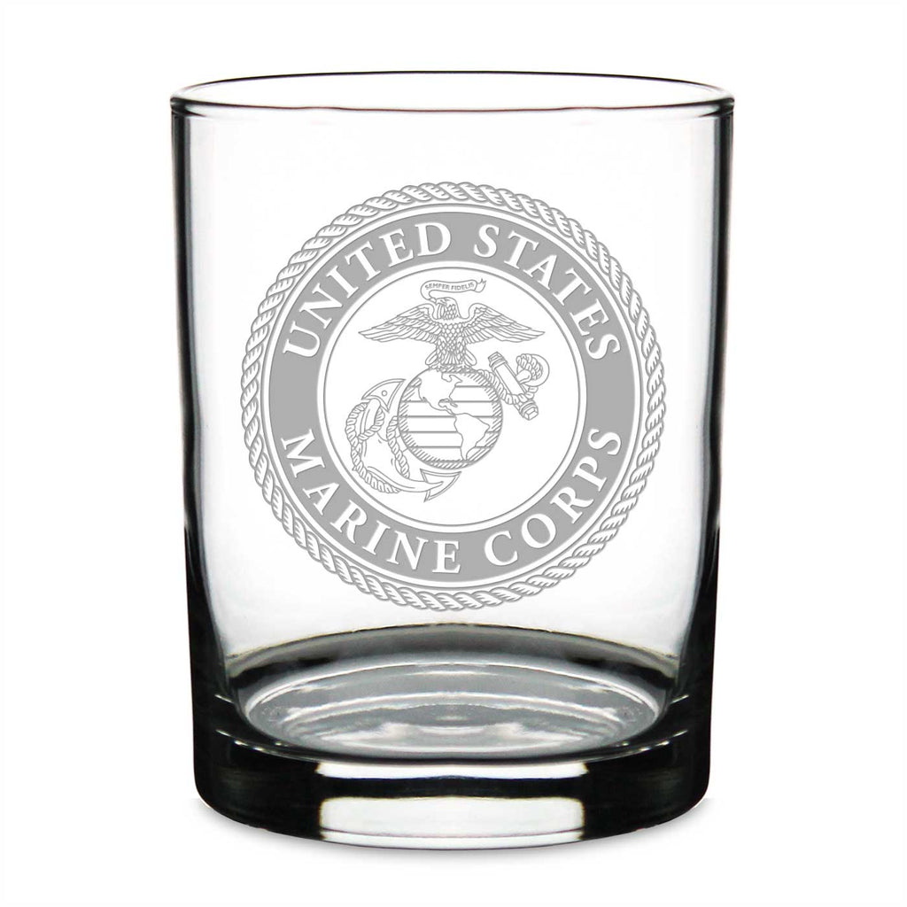 USMC Seal Double Old Fashion Glass