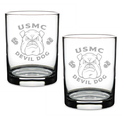 Marines Bulldog Set of 2 14oz Double Old Fashioned