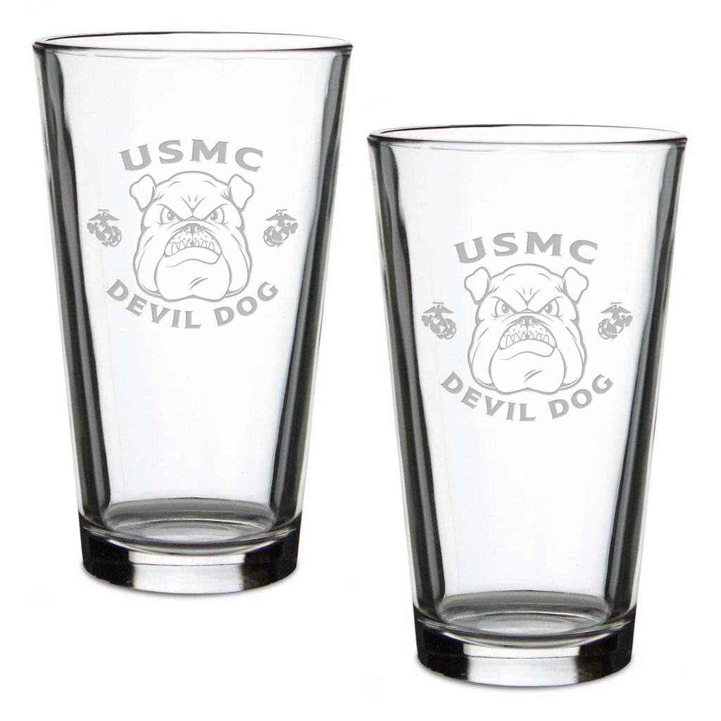 Marines Bulldog Set of 2 16oz Pint Glasses