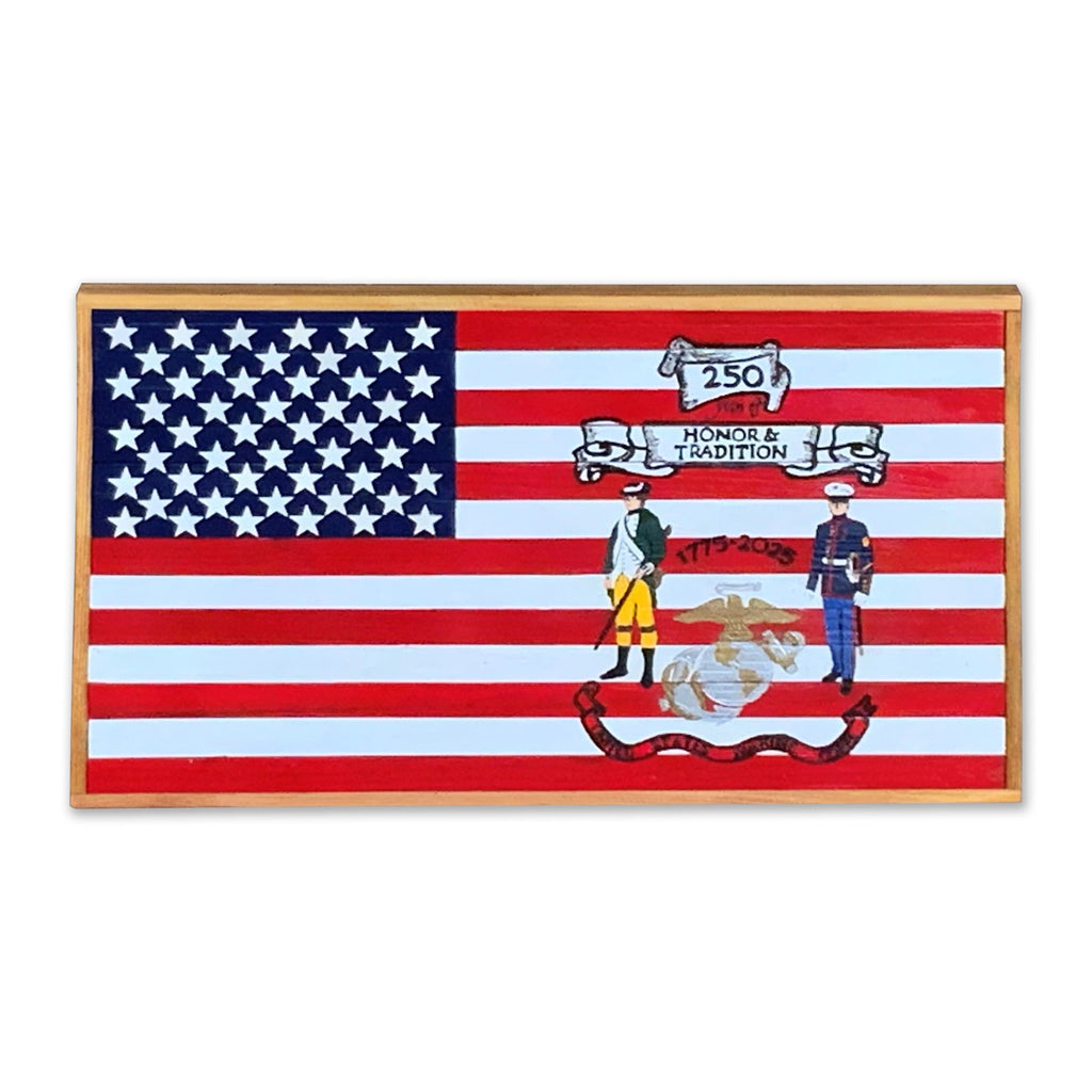 250th USMC Birthday Barnwood Flag (Hand Painted)