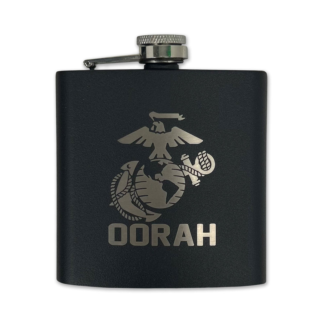 Marines EGA 6oz Laser Etched Stainless Flask (Black)