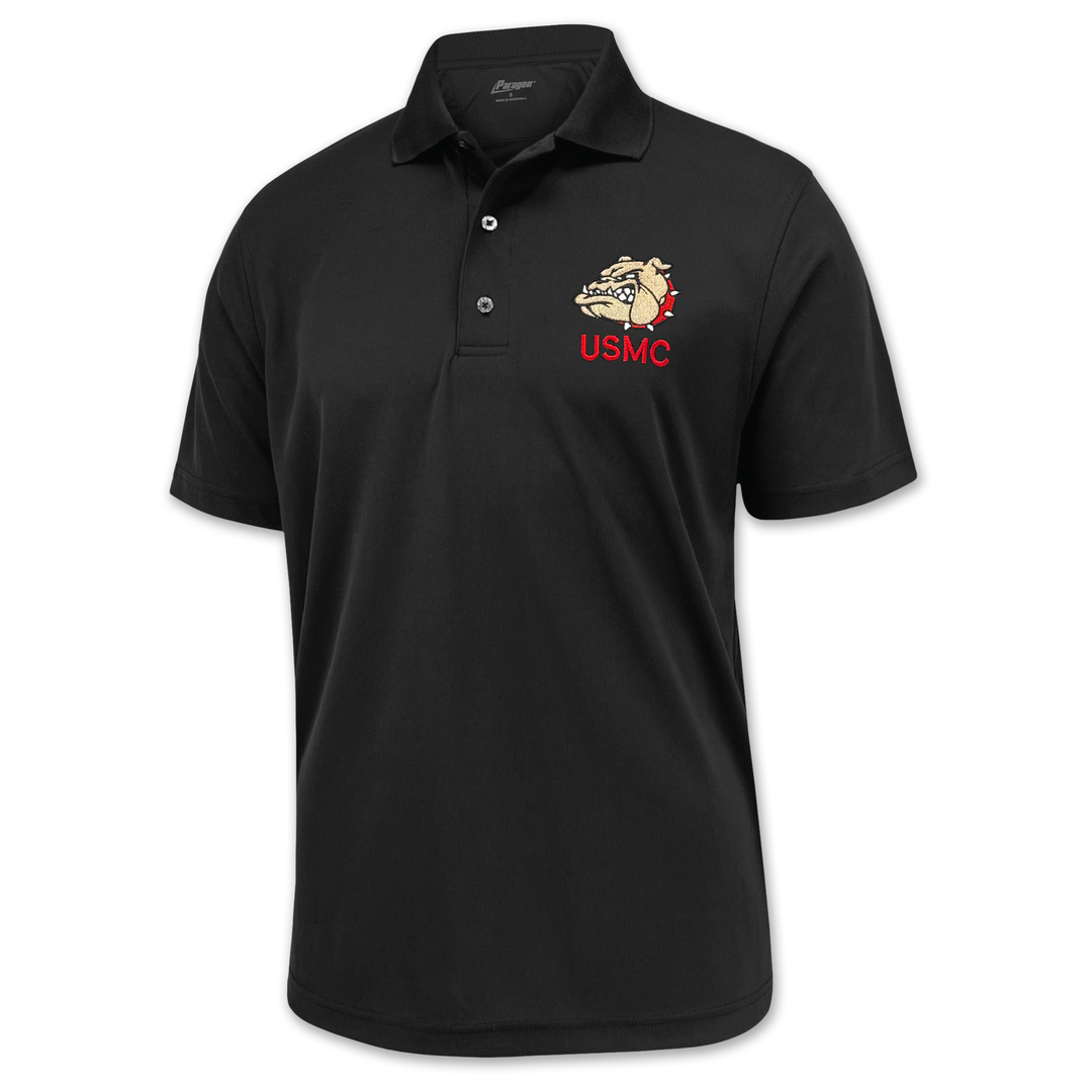 USMC Bulldog Embroidered Performance Polo (Black)