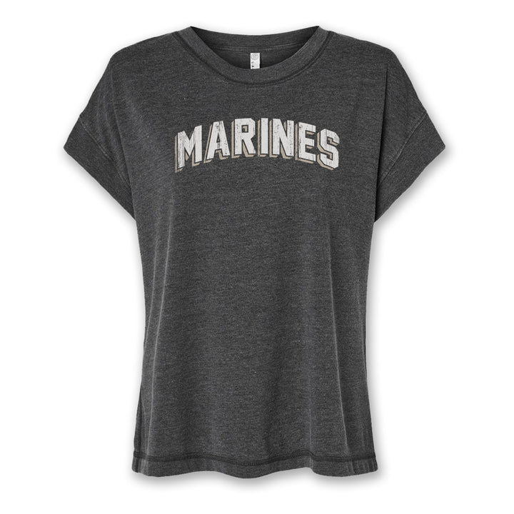 Marines Ladies Distressed Arch T-Shirt (Washed Black)