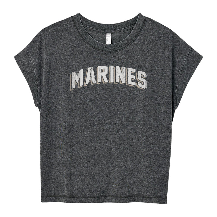 Marines Ladies Distressed Arch T-Shirt (Washed Black)