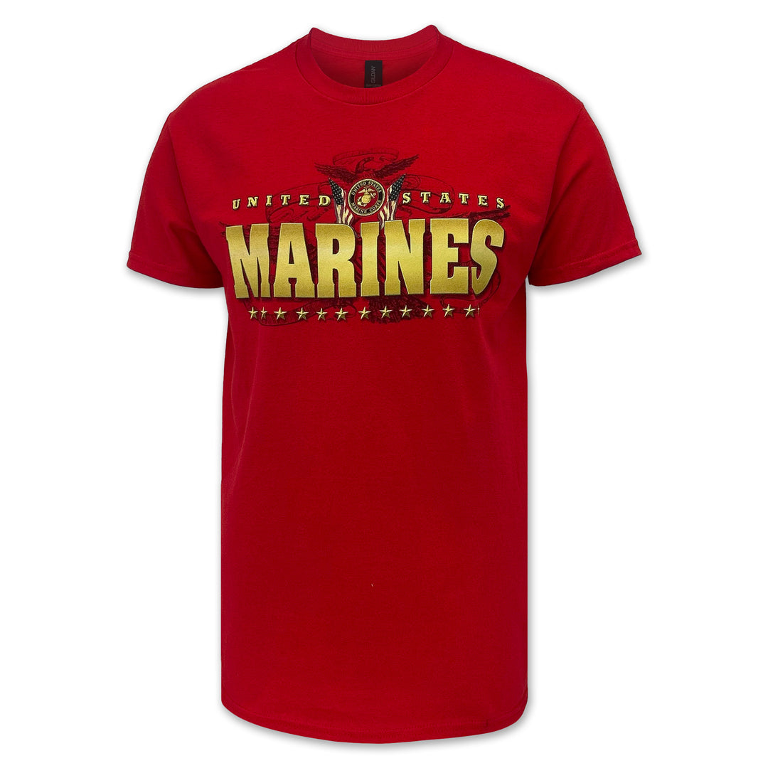 United States Marines Gold Flags T-Shirt (Red)