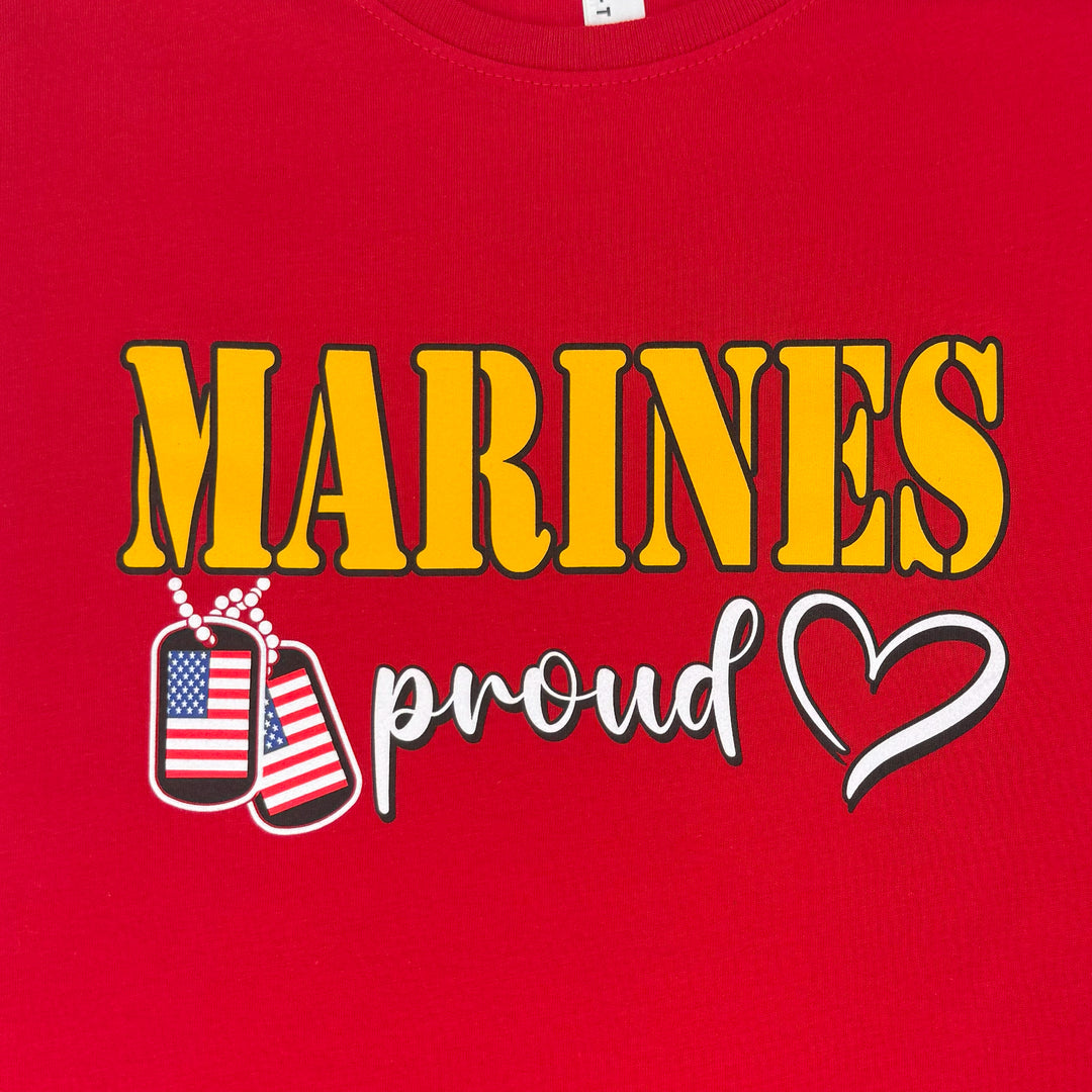 Marines Proud Ladies Dog Tag T-Shirt (Red)