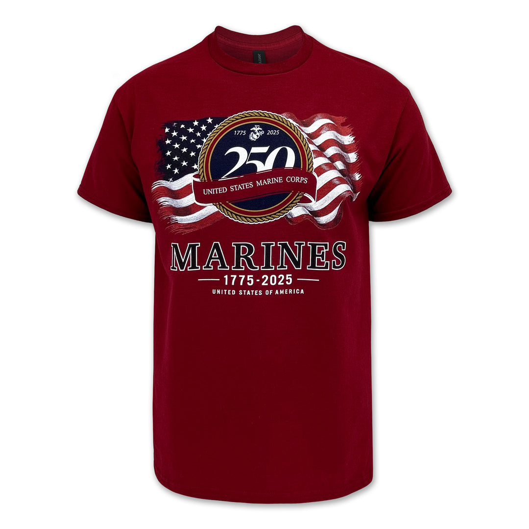United States Marine Corps 250th Anniversary T-Shirt (Garnet Red)