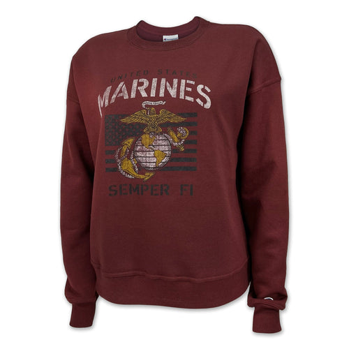 Marines Champion Ladies Vintage Stencil Crewneck (Maroon)