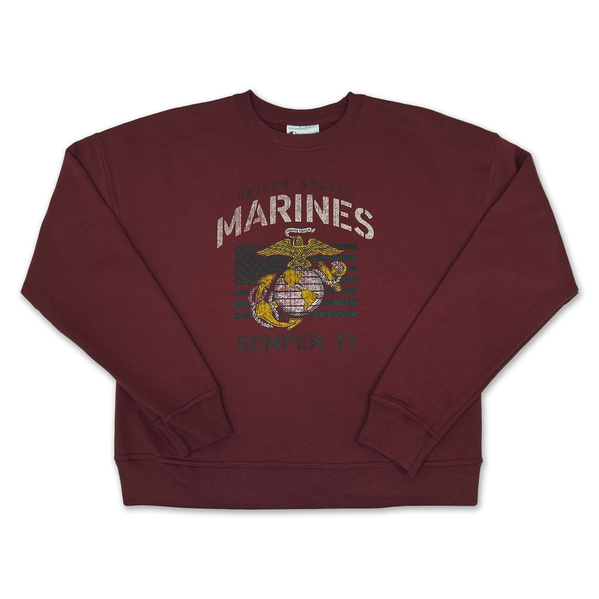 Marines Champion Ladies Vintage Stencil Crewneck (Maroon)