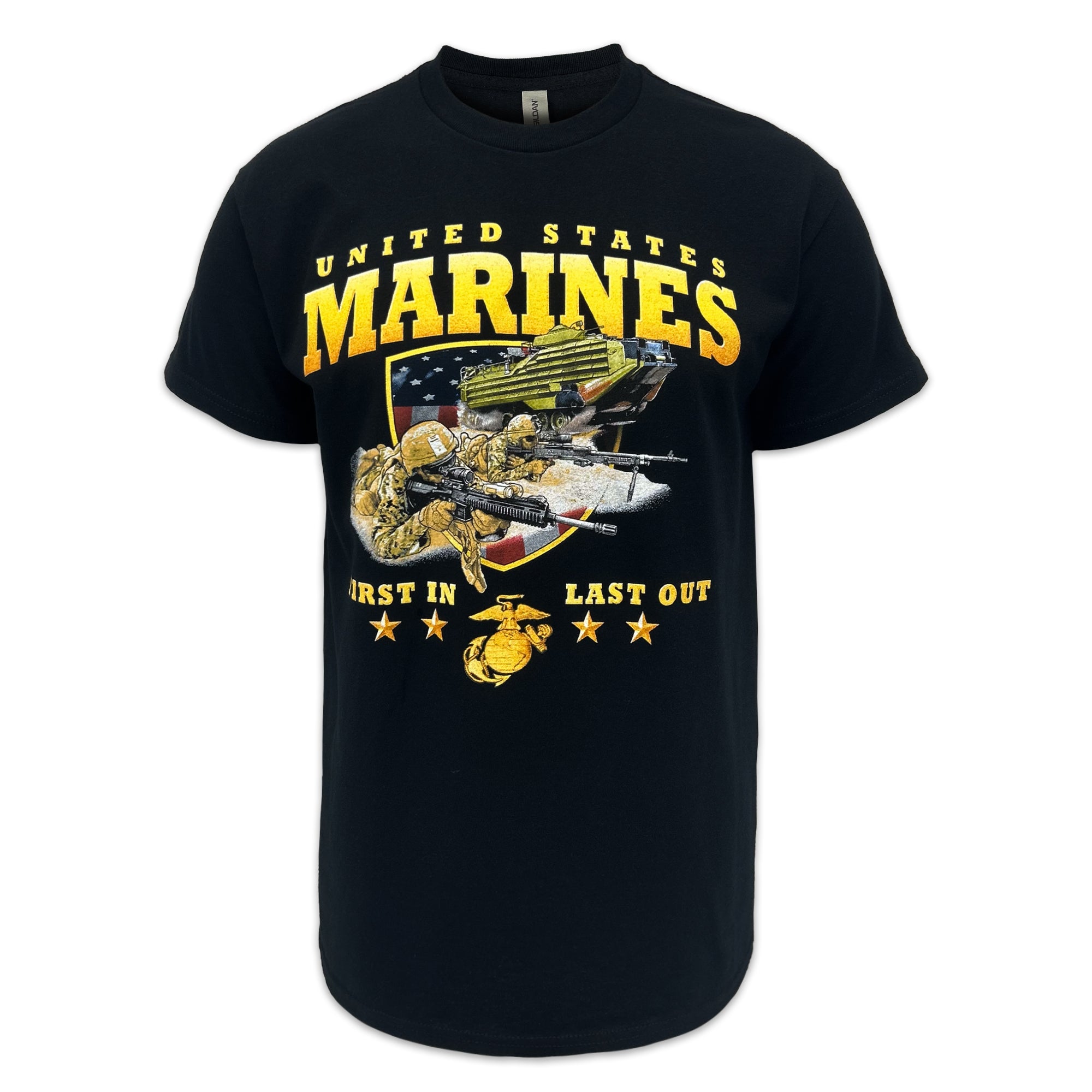 United States Marines Rush First In Last Out T-Shirt (Black)