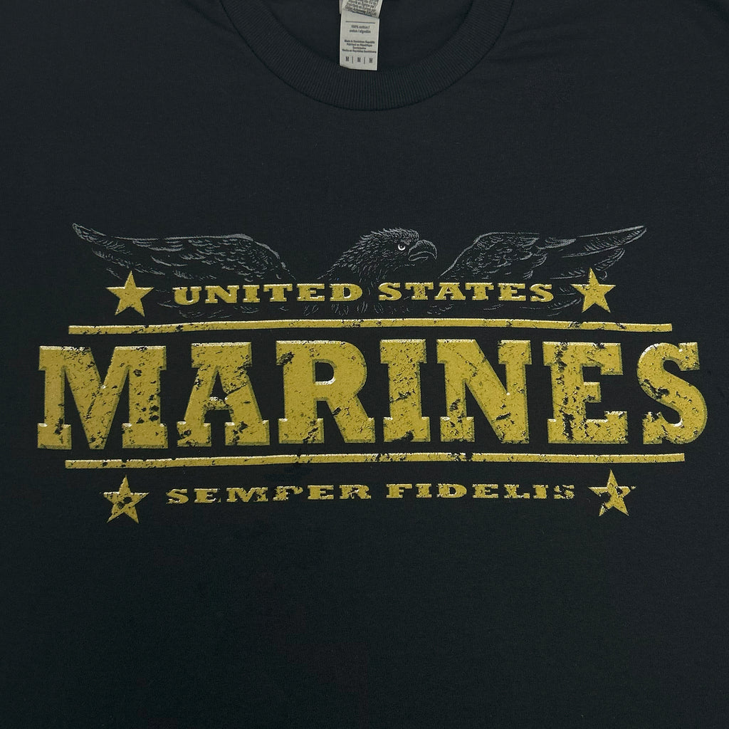 United States Marines Distressed Print Eagle T-Shirt (Black)