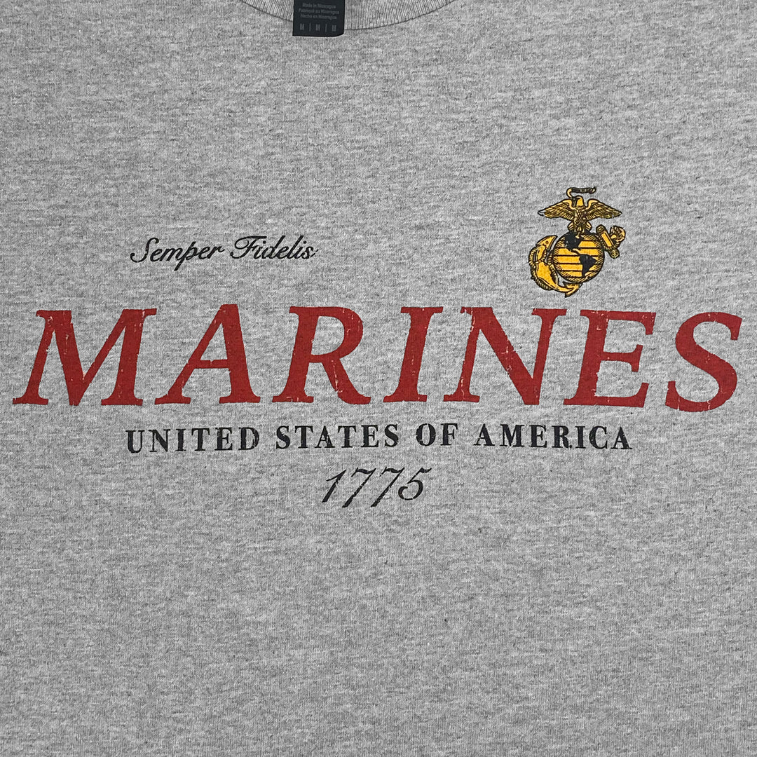 U.S. Marines Distressed Print Top Icon T-Shirt (Grey)