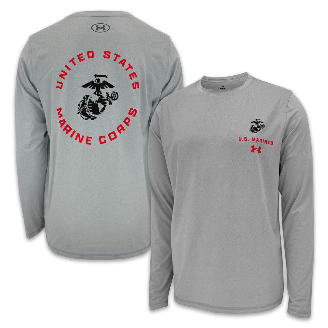 United States Marines EGA Under Armour Tech Long Sleeve T-Shirt (Grey)