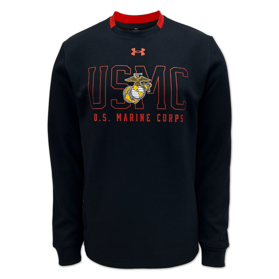 Marines Under Armour Gameday Double Knit Fleece Crewneck (Black)