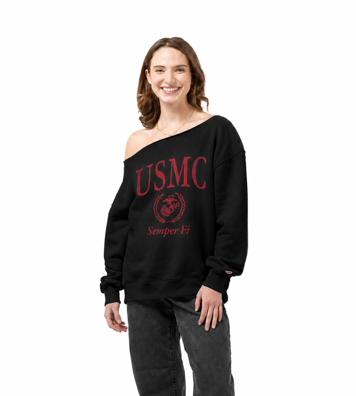 USMC Women's Tiffany Off the Shoulder Sweatshirt (Black)