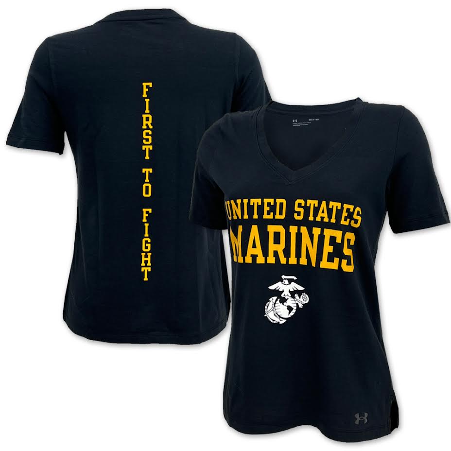 United States Marines Ladies Under Armour Performance Cotton T-Shirt (Black)