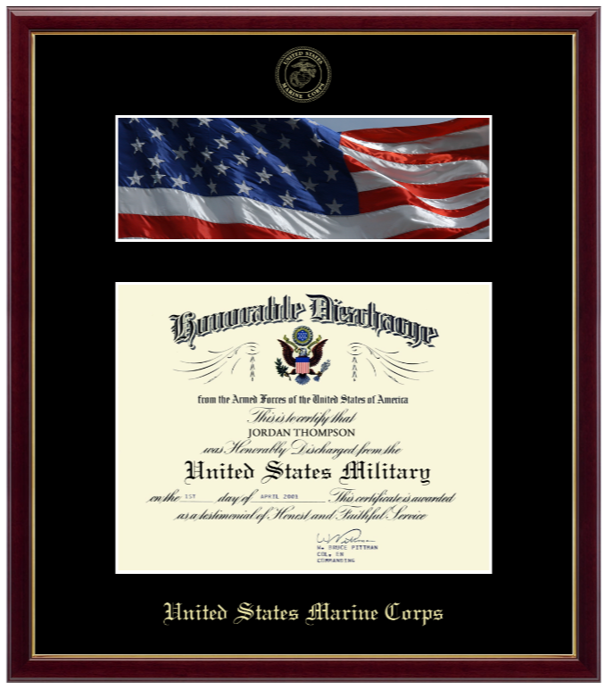 United State Marine Corps Photo and Honorable Discharge Certificate Frame (Horizontal)