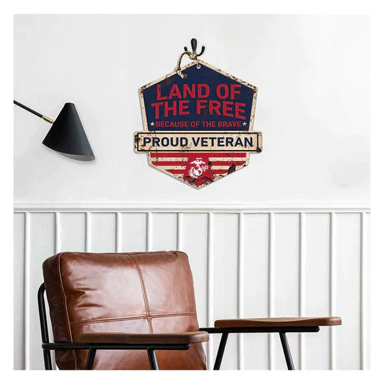 Rustic Badge Land of the Free Veteran Sign Marines