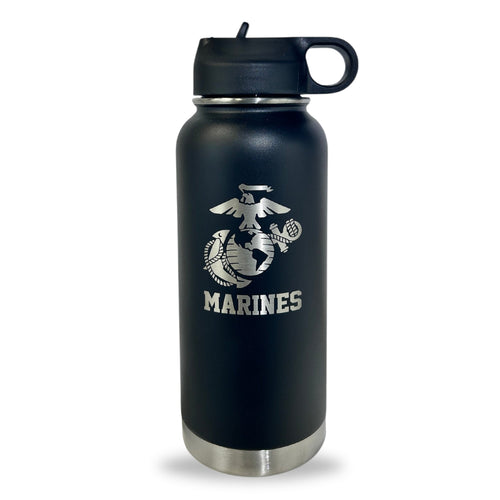 Marines EGA Stainless Steel Laser Etched 32oz Water Bottle (Black)