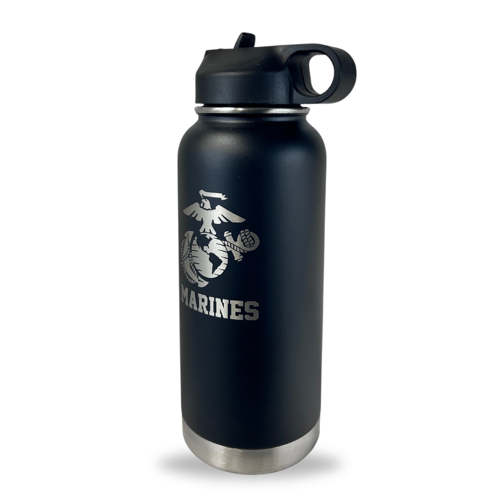 Marines EGA Stainless Steel Laser Etched 32oz Water Bottle (Black)
