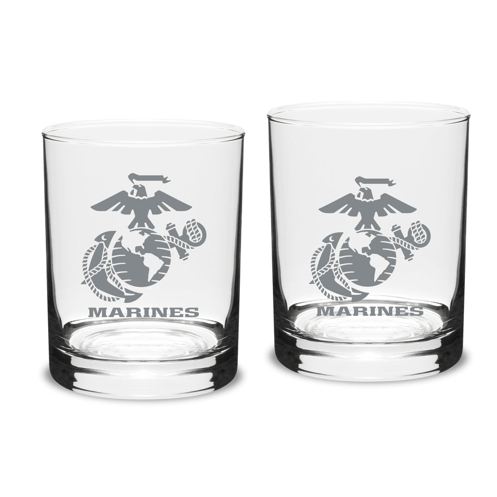 Marines EGA 14oz Deep Etched Double Old Fashion Glasses (Clear)