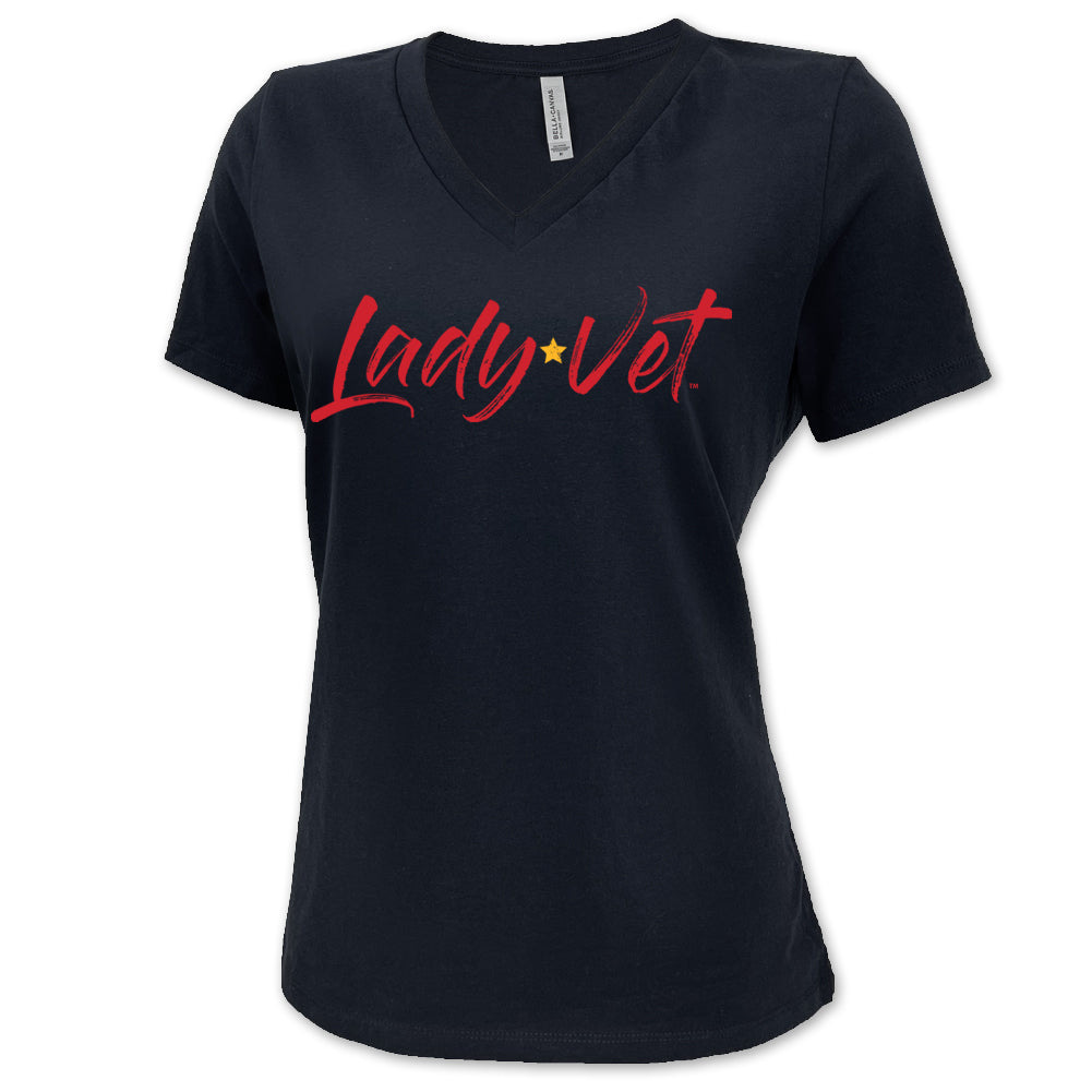 Marines Lady Vet Full Chest Logo VNeck TShirt