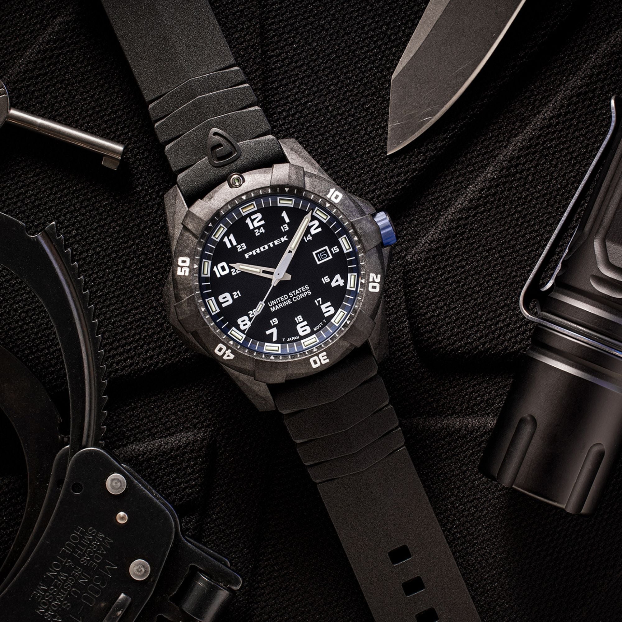 ProTek USMC Carbon Composite Dive Watch - Carbon/Black/Blue (Black Band)