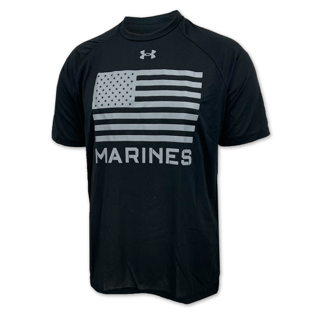 United States Marines Under Armour Flag Tech T-Shirt (Black)