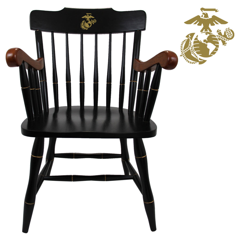 Marines EGA Wooden Captain Chair (Black with Cherry Arms)